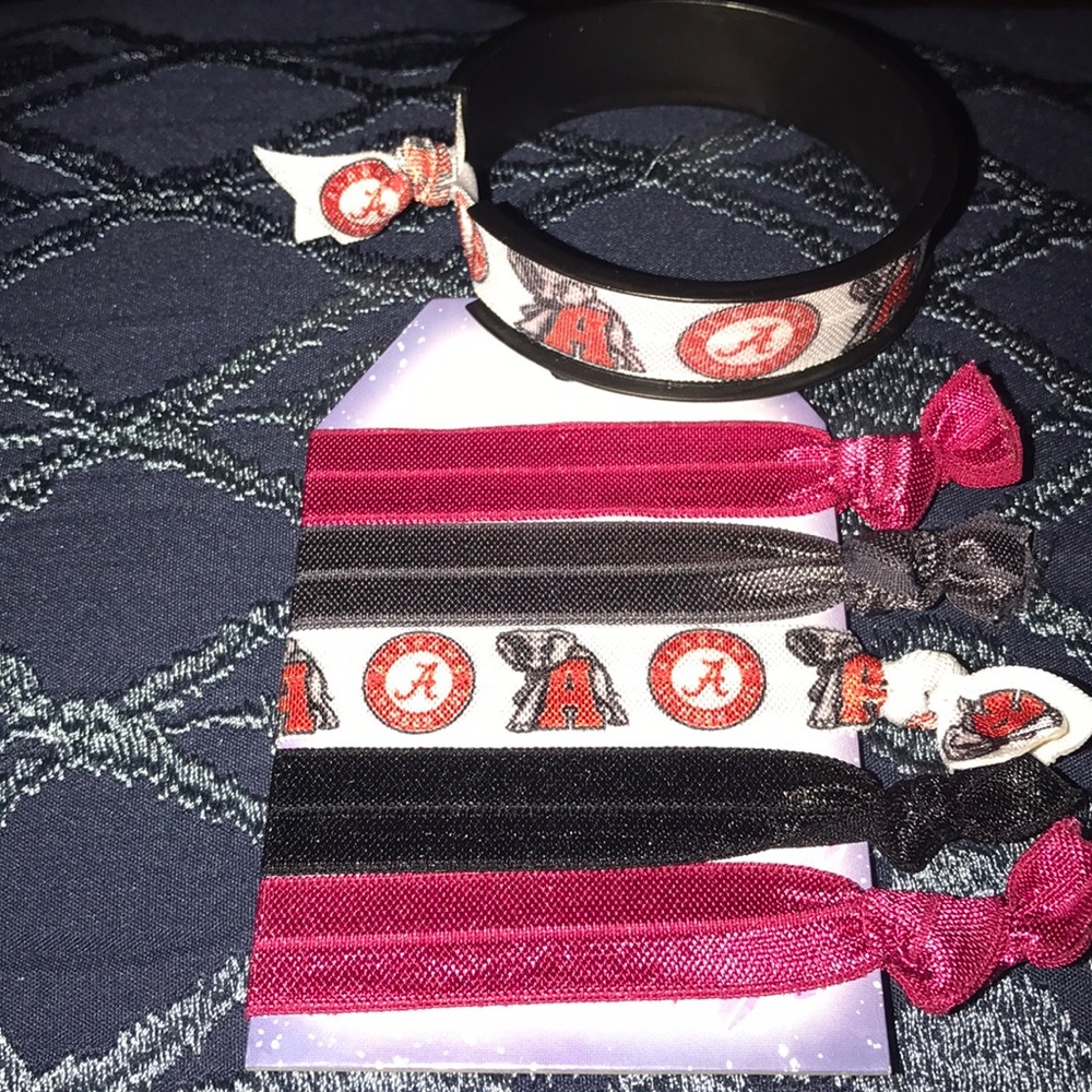 Alabama Hair Ties with Black Metal Cuff Roll Tide!